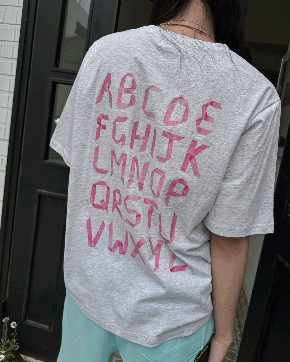 퍼니 리본 루즈핏 반팔 티셔츠